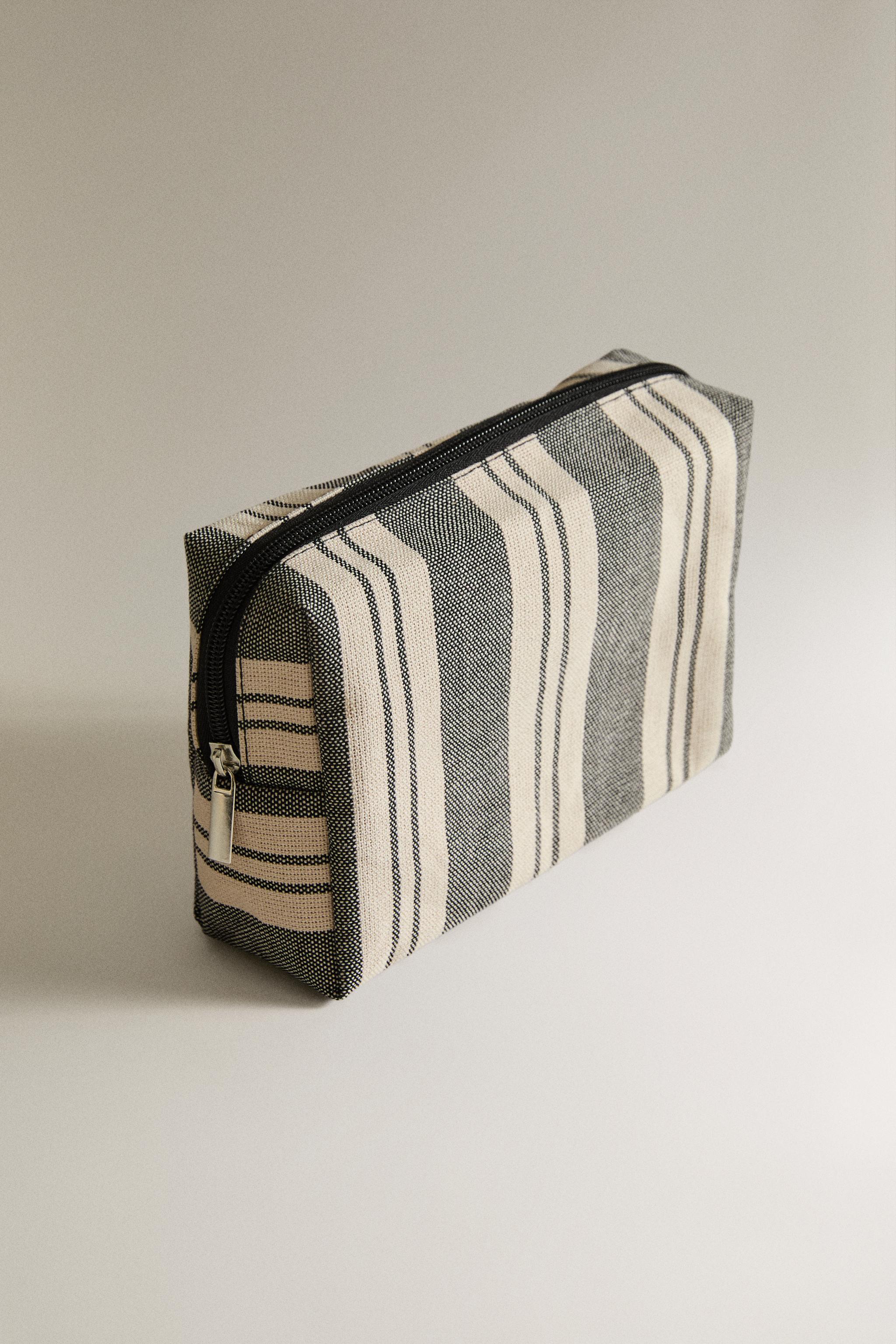STRIPED WATERPROOF COTTON MAKEUP BAG